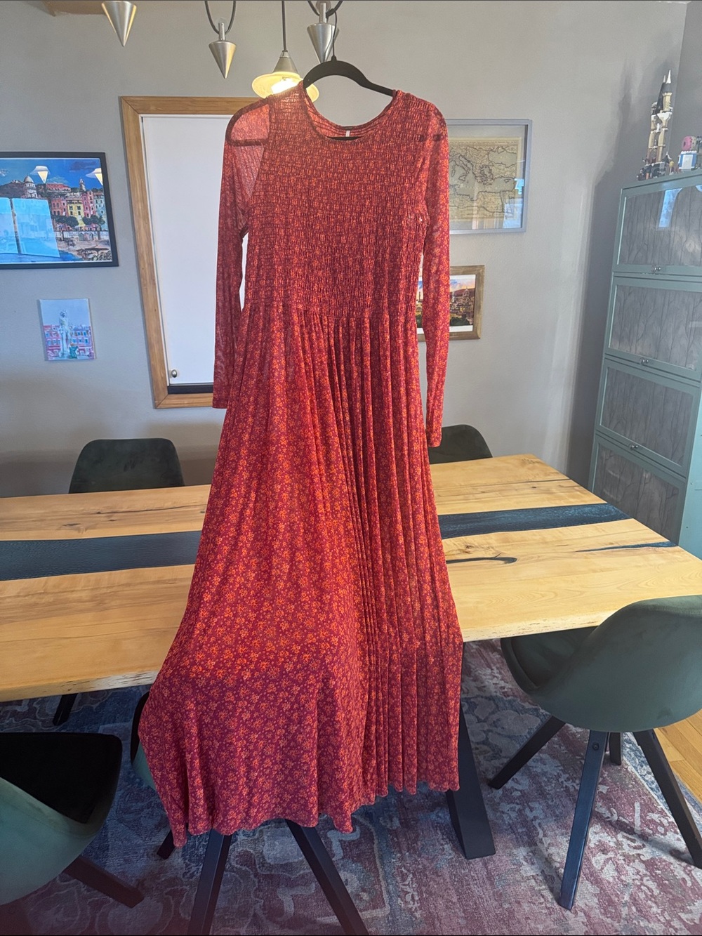 Free People Floral Red Long-Sleeve Maxi Dress